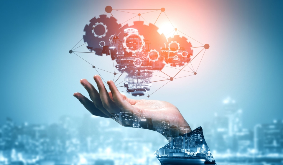 Innovation Technology for Business Finance Concept. Modern graphic interface showing symbol of innovative ideas thinking, research and development study.